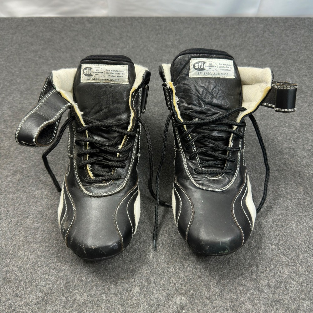 K1 Race Gear Black Leather SFI 3.3/5 Auto Racing Shoes Mens Size 9 Nomex Lining